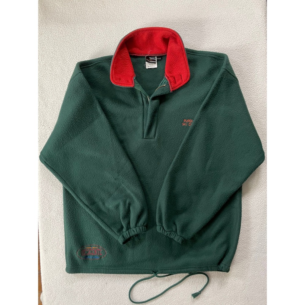 Vintage Descente Mens XL tagged Med Fleece Green Purdue Ski Club Quarter Zip